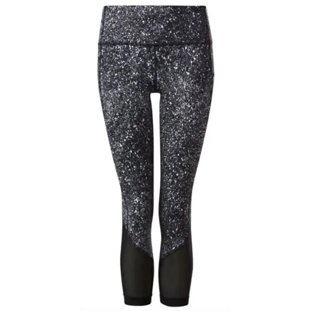Lululemon Womens Leggings 6 Black White Pace Rival Crop Marathon Splatter Run